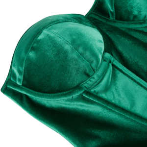 <span class=keywords><strong>Corsetto</strong></span> Bustier Verde Velluto Senza Spalline con Scollo a Cuore, Balze e Allacciatura Posteriore, con Stecche in Acciaio, Taglie Forti, Modellante per la Vita, da Donna - Product Image 5