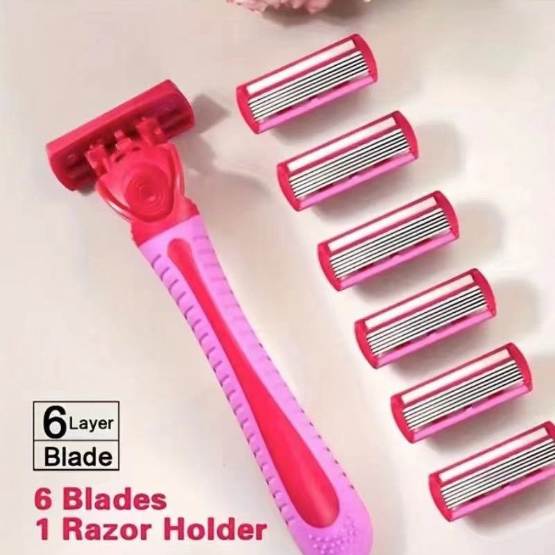Red knife holder with 6 blades
