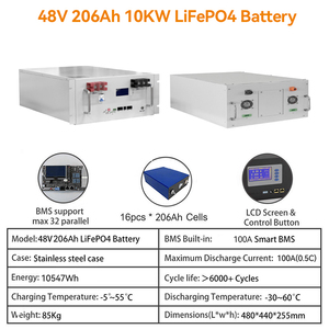 แบตเตอรี่ลิเธียมไอรอนฟอสเฟต 48V 51.2V 100Ah 5Kwh 4800Wh 16S1P พร้อมหน้าจอ LCD สำหรับเก็บพลังงานแสงอาทิตย์ในบ้าน  แบบติดตั้งบนแร็คเซิร์ฟเวอร์ - Product Image 2