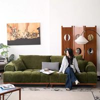 Ensemble de canapés modernes en chenille avec design extensible, pieds en bois massif et coussins capitonnés en maille pour salons de style japonais