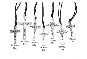 <span class=keywords><strong>Komi</strong></span> vente en gros catholique religieux croix Crucifix pendentif collier en alliage de métal avec <span class=keywords><strong>corde</strong></span> de cire pour les occasions d'anniversaire - Product Image 2