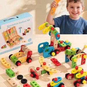 <b>Wooden</b> Construction Building Toy Play <b>Tools</b> Set With <b>Tool</b> <b>Box</b> Great Educational Stem Toys for Kids - Product Image 1