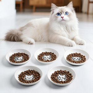 <b>Ceramic</b> Cat Bowl With Non Slip Mat Pet Food And Water Dish For Cats Rounded Shape Cl Mw0015 - Product Image 1