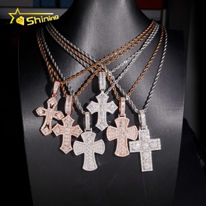 Novo Estilo de Alta Qualidade Pingente de Cruz em Ouro Rosa Hip Hop 925 Prata com Diamante Moissanite - Product Image 5