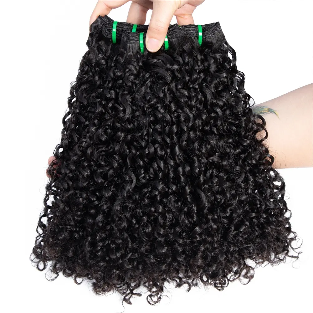 10a 11a Fumi Super doppelt gezeichnetes jungfräuliches indisches Menschenhaar Pixie Curls 3 Bündel mit Spitzen front verschluss