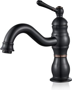 Robinet de lavabo vintage noir, rotatif à 360° °   Robinet de lavabo monocommande noir, robinet de lavabo monotrou en laiton pour salle de bain avec aérateur - Product Image 1
