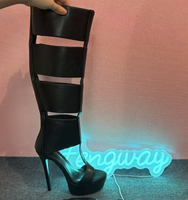 Bottes hautes à bout ouvert de haute qualité pour femmes, sandales à fermeture éclair arrière, bottines longues à talons fins découpés, talons hauts de 15 cm