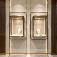 Vitrine murale encastrée sur mesure pour bijoux, éclairage LED, cadre en métal doré, vitrine en verre pour boutique de bijoux