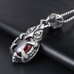 Kalung tengkorak <span class=keywords><strong>Garnet</strong></span>, gesper tengkorak Vintage batu permata merah mode liontin Rubi untuk hadiah perhiasan Hari Ayah - Product Image 6