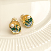 Boucles d'oreilles à clip en émail fleuri vintage plaquées or 18 carats, bijoux élégants pour femmes