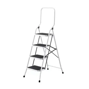 4 Step EN 131 Collapsible Round Tube Steel Indoor Ladder with High Guardrails