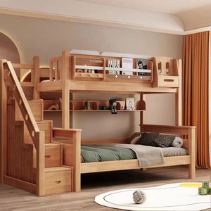 Litera doble de madera maciza a precio de <span class=keywords><strong>fábrica</strong></span> con estantes y <span class=keywords><strong>muebles</strong></span> nido para niños para litera de almacenamiento para dormitorio de niños - Product Image 1