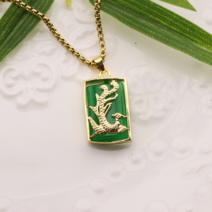HY0010 pendentif rectangulaire en jade vert <span class=keywords><strong>Dragon</strong></span> Phoenix chinois, collier en acier inoxydable, collier pendentif bicolore or argent - Product Image 5