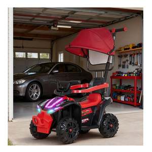 Coche de paseo para bebé de 85 cm con luz rítmica de avance y retroceso, estructura de conducción, soporte de rueda extendido y asiento ergonómico, variante roja - Product Image 2