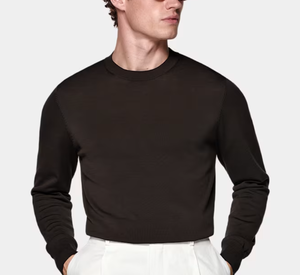 Suéter de <span class=keywords><strong>Punto</strong></span> Grueso con <span class=keywords><strong>Cuello</strong></span> Redondo en Color Marrón Oscuro de Alta Calidad Personalizado WJH, Diseño Elegante de Invierno para <span class=keywords><strong>Hombre</strong></span> en Algodón y Seda Negros - Product Image 3