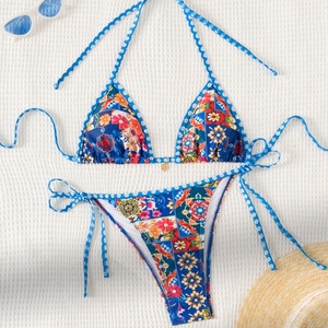 Bikini de Dos Piezas Personalizado 2026, Retro, Moderno, Sexy, con Tirantes, Espalda Descubierta, Estampado Floral, Ecológico - Product Image 3
