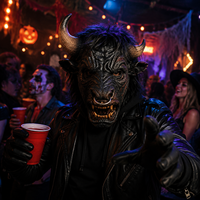 Costume d'animal réaliste en latex, tête de taureau monstre, drôle et amusant, avec cornes, pour Halloween, cosplay, fête, adultes, écologique, durable