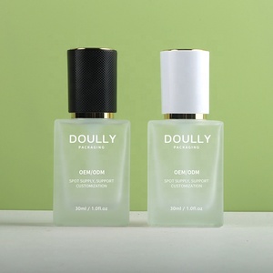 Envase Cosmético de Vidrio Transparente Esmerilado de 30 ml con Bomba para Base de Maquillaje, Forma Plana, Superficie para Serigrafía, Marca <span class=keywords><strong>Doully</strong></span> - Product Image 2