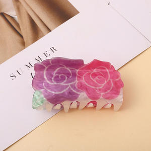 Pince à cheveux colorée en acrylique, motif floral printanier (tulipe, lys, rose), accessoire de coiffure pour filles, vente en gros - Product Image 2