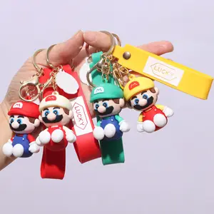 Mario With Ring Custom 3d Anime Keychain Silicone Plastic Rubber Pvc Keychain Bag Accessories In Bulk Key Holder Key Ring Gift