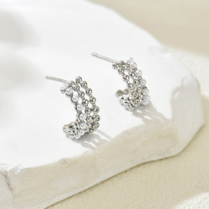Women's Trendy <b>Charming</b> Copper <b>Hoop</b> <b>Earrings</b> C-Shape Design with Perfect Imitation Pearl Pierced Fashion Accessories Gift - Product Image 5