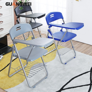 Silla Plegable con Marco Metálico y Reposabrazos de Plástico para Aula Universitaria o de Capacitación, con Paleta de Escritura, de Guangwei Modern School Furniture - Product Image 3