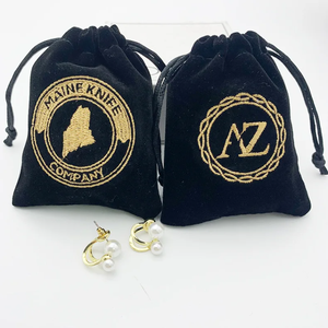 Wholesale Custom Logo Black Velvet Pouch Perfume Storage Drawstring Bag Packaging Velvet Jewelry Bag With Logo Printing - Product Image 1