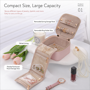 Luxury Portable Jewelry Storage Case with Handle PU Leather Exterior Velvet Interior Organizer <b>Box</b> for jewelry storage gift - Product Image 3