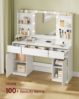 Table de maquillage moderne VASAGLE blanche avec miroir LED, tiroirs et rangements pour chambre à coucher