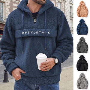 Nouvelle collection Automne/Hiver 2025 – Sweat à capuche décontracté en polaire corail à demi-zip avec lettres, doublé polaire, style commerce transfrontalier - Product Image 4