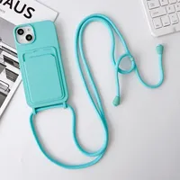 Coques de téléphone antichoc en silicone avec porte-cartes et cordon bandoulière pour 17/15 Pro/13/16 Pro Max/7/8 Plus – Stock disponible