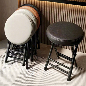 KS Folding Stool Portable Chair Small Round Stackable Lightweight Leather Modern Home Use Durable Foldable Minimalist Design - Product Image 5