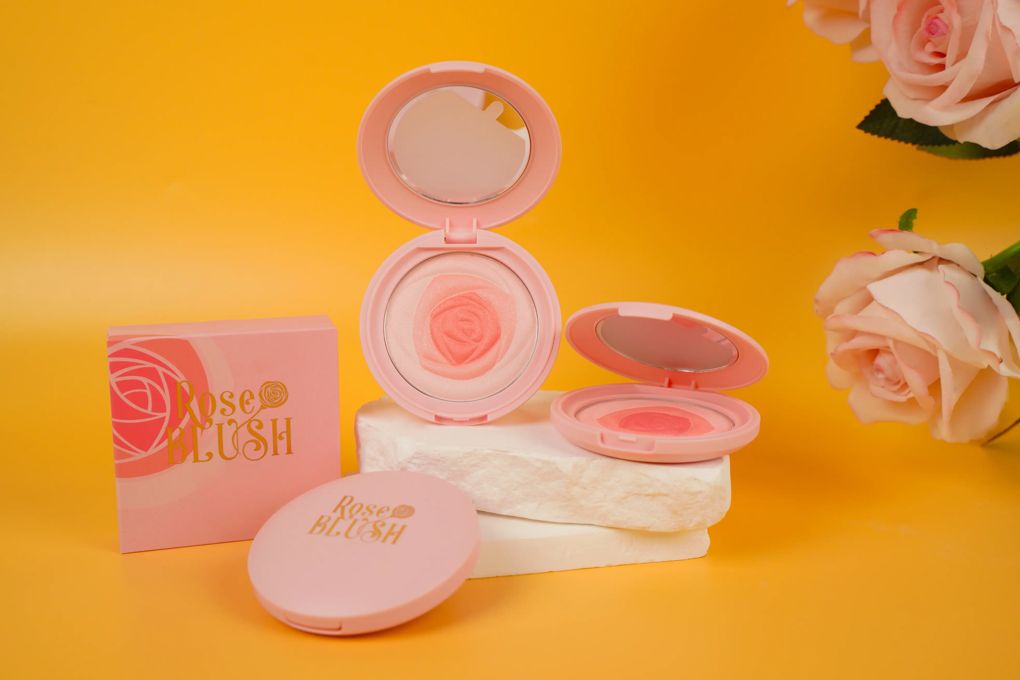 Paleta de blush para pétalas de flores por atacado à prova d'água 3D Blush rosa atrevido em pó fosco