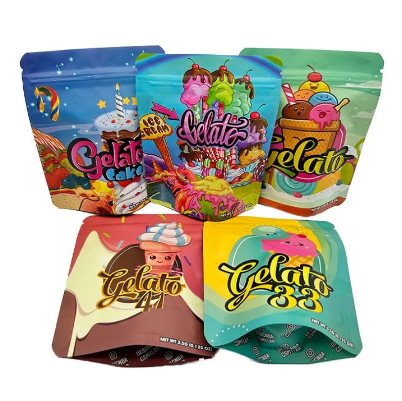 Custom Printed Foil Laminated Plastic Resealable Ziplock Bag Exit Edibles Packaging Smell Proof Candy Gummies 3.5g Mylar Bags