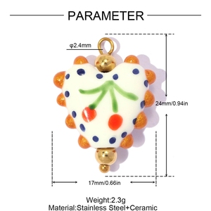SH25 Colgantes de Corazón de Cerámica con Diseño Floral Vintage, Dijes de Porcelana con Flor y Punto, con Aro de Acero Inoxidable Dorado para Pulsera - Product Image 6