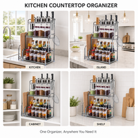 Étagère de rangement pour épices en acier inoxydable à 3 niveaux pour cuisine, à poser au-dessus de l'évier, avec égouttoir à vaisselle intégré