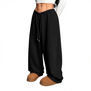 OEM Women's Fleece <b>Lined</b> Sweatpants V-Waisted Wide Leg Baggy Hip Hop Style Winter Warm <b>Pants</b> with Pockets 100% Cotton 320 GSM - Product Image 3