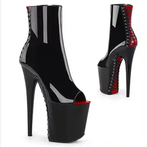 8 inch-20cm Sexy stiletto ankle boots cross lace up soles high heels nightclub model performance pole dancing shoes