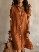 Robe chemise nouvelle collection la plus vendue, élégante et décontractée, couleur unie, manches courtes, boutonnée, mi-longue