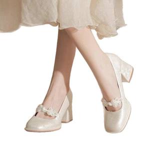 Zapatos de Tacón Cuadrado con Punta en Pico y Correa en el Tobillo, para Mujer, de Verano y Otoño, de Cuero Genuino, Antideslizantes, Coloridos y a la Moda - Product Image 5