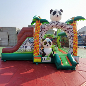 Castillo inflable comercial con tobogán, diseño de jungla de bambú y pandas, para fiestas infantiles. - Product Image 5