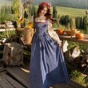 Abiti da donna all'ingrosso in stile francese, dolci, a <span class=keywords><strong>pois</strong></span>, in velluto a coste, patchwork, a <span class=keywords><strong>maniche</strong></span> <span class=keywords><strong>lunghe</strong></span>, girocollo, con cerniera e bottoni, per l'autunno - Product Image 1