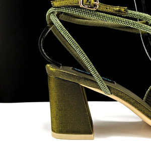 Strap square-toe thick-soled striped diamond-<b>studded</b> women's shoes - same style as the pearl tassel bucket <b>bag</b> shoe and <b>bag</b> set - Product Image 4