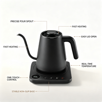 Bouilloire électrique 1,0 litre 1200W, chauffe rapide, base tactile, affichage de la température en temps réel, maintien au chaud 30 min, acier inoxydable