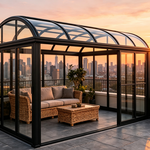 Solárium de Vidrio Arqueado de Aluminio con Rotura de Puente Térmico para 4 Estaciones, Personalizado para <span class=keywords><strong>Terraza</strong></span> de Penthouse con Vista a la Ciudad - Product Image 1