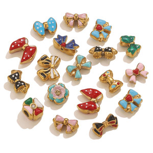 Enamel Bowknot Beads Bouquet | 18K Gold Plated Ribbon Bow Charm for DIY <b>Bracelet</b> Necklace & Jewelry Making | Waterproof, Durable - Product Image 1