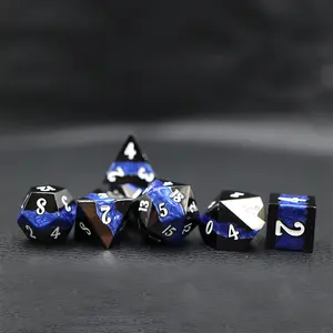 ลูกเต๋าสังกะสีผสมสีดำและสีฟ้า,ลูกเต๋า10ด้าน12ด้านแบบกำหนดเองสำหรับเกมกระดาน Dnd Rpg