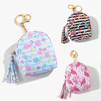 Porte-clés mini pochette portable en PU motif flamant rose, durable et tendance, petit portefeuille, trousse à maquillage, porte-monnaie pour écouteurs, pour femme