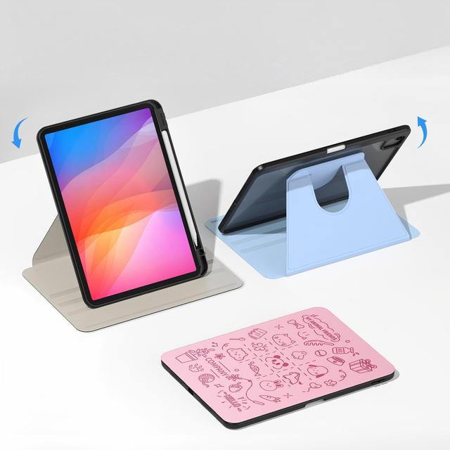 VOKAMO 360 Rotating iPad Case PU+TPU+PC Material Original Embossed Pattern Full Shockproof Protection Adjustable Stand iPad