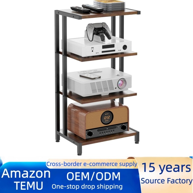 Four-Tier Audio-Visual Equipment Shelf, Floor-Standing Storage Rack, Wooden Corner Storage Shelf,  Floor-Standing Audio Cabinet